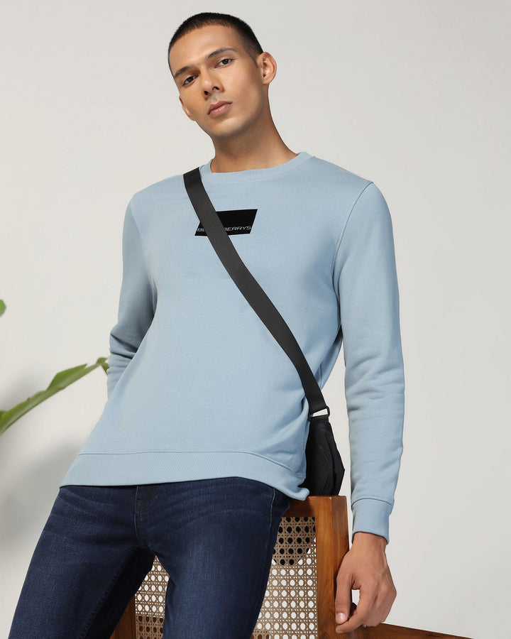 Crew Neck Airy Blue Solid Sweatshirt - Uno