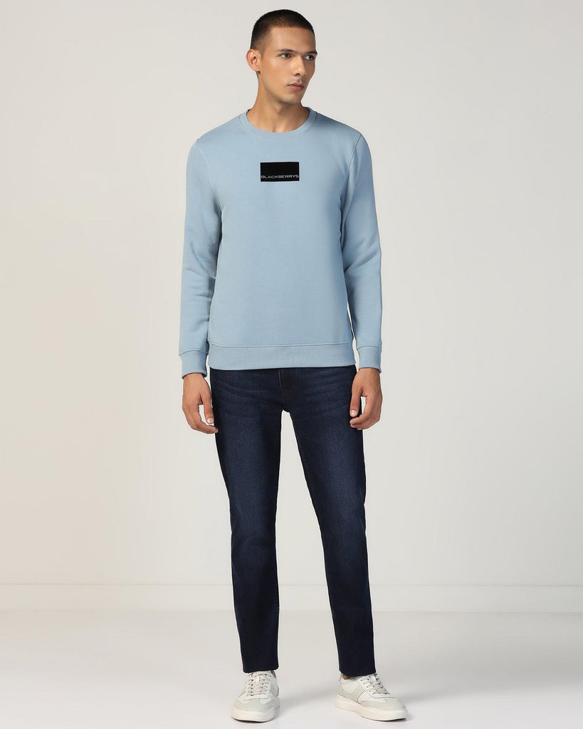 Crew Neck Airy Blue Solid Sweatshirt - Uno