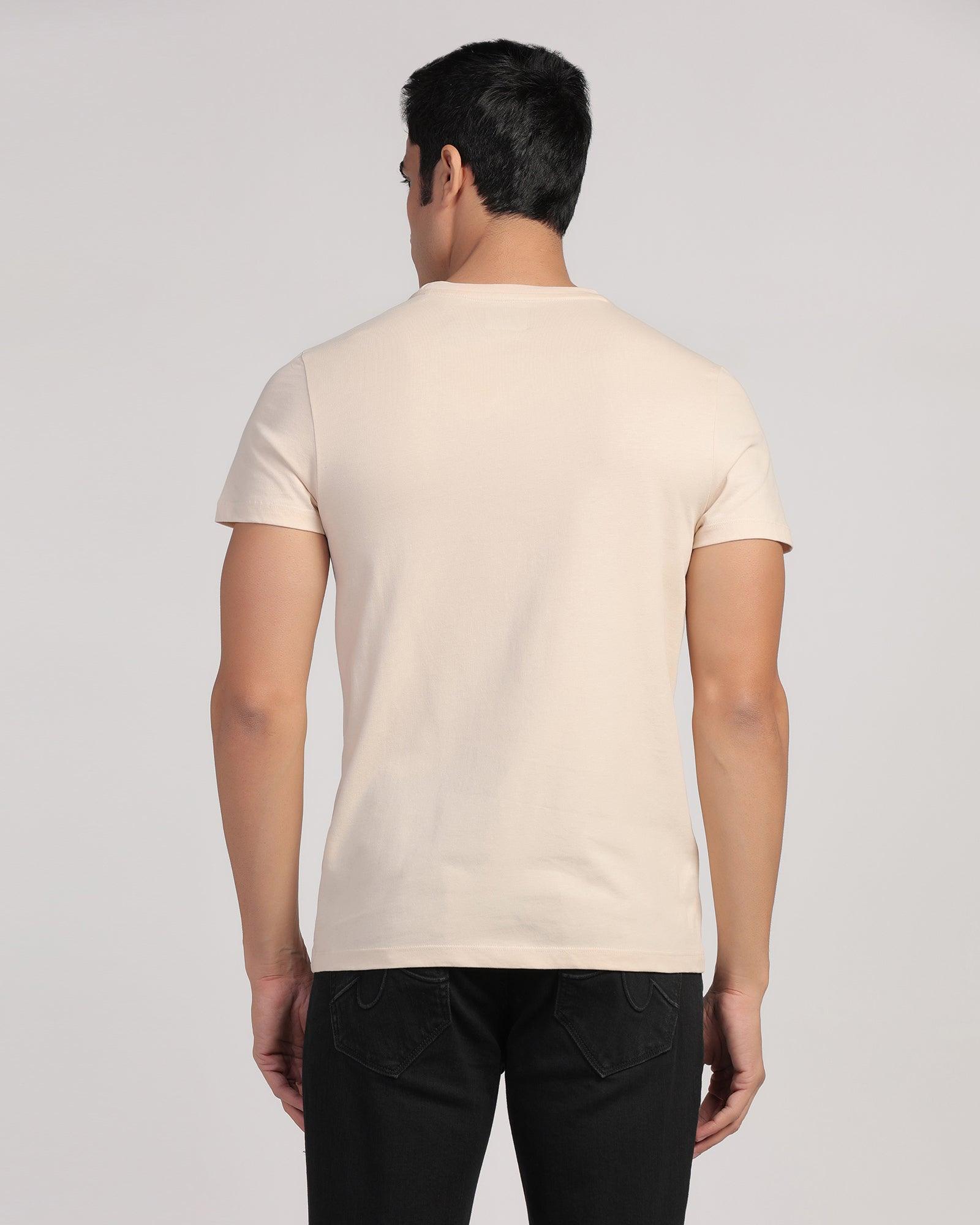 Crew Neck Beige Printed T-Shirt - Bouque - Blackberrys