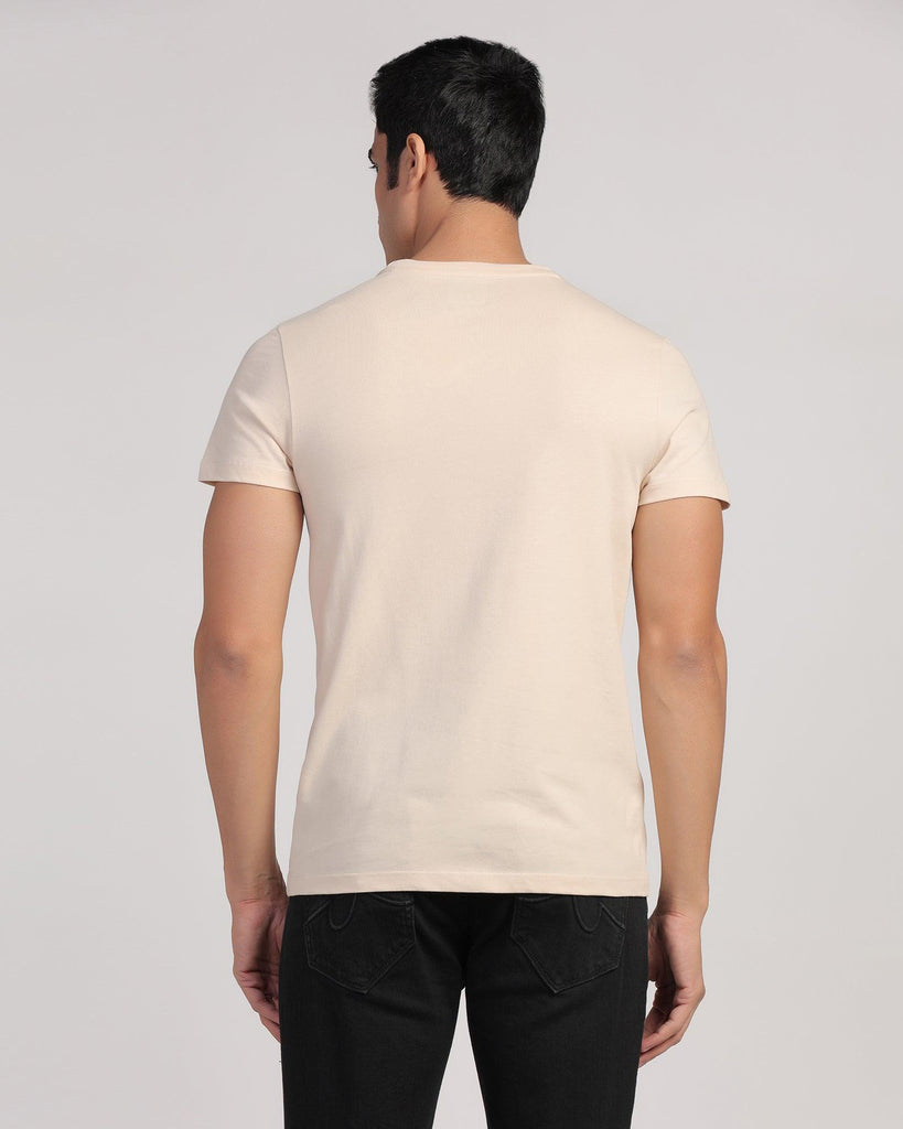 Crew Neck Beige Printed T-Shirt - Bouque