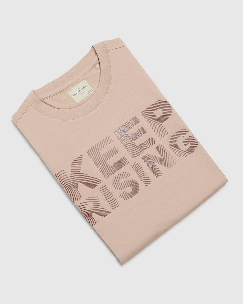 Crew Neck Beige Printed T-Shirt - Eline