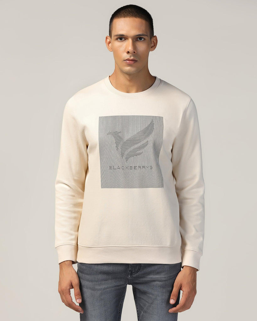 Crew Neck Beige Solid Sweatshirt - Stroke