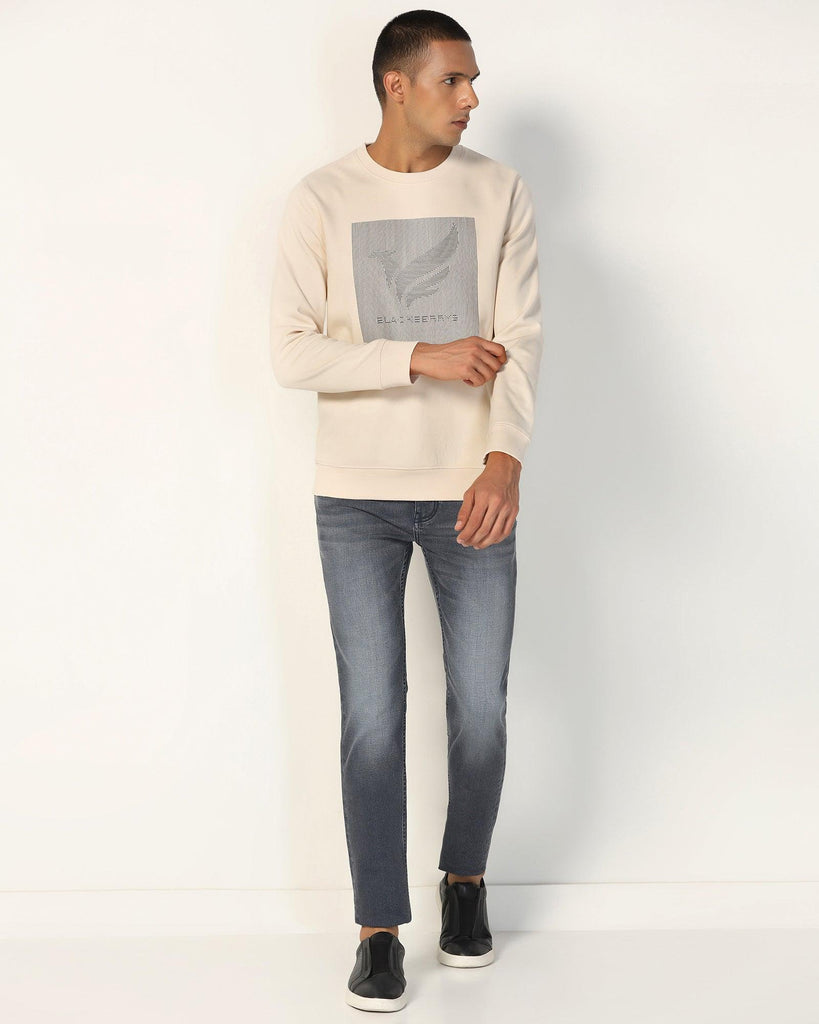 Crew Neck Beige Solid Sweatshirt - Stroke