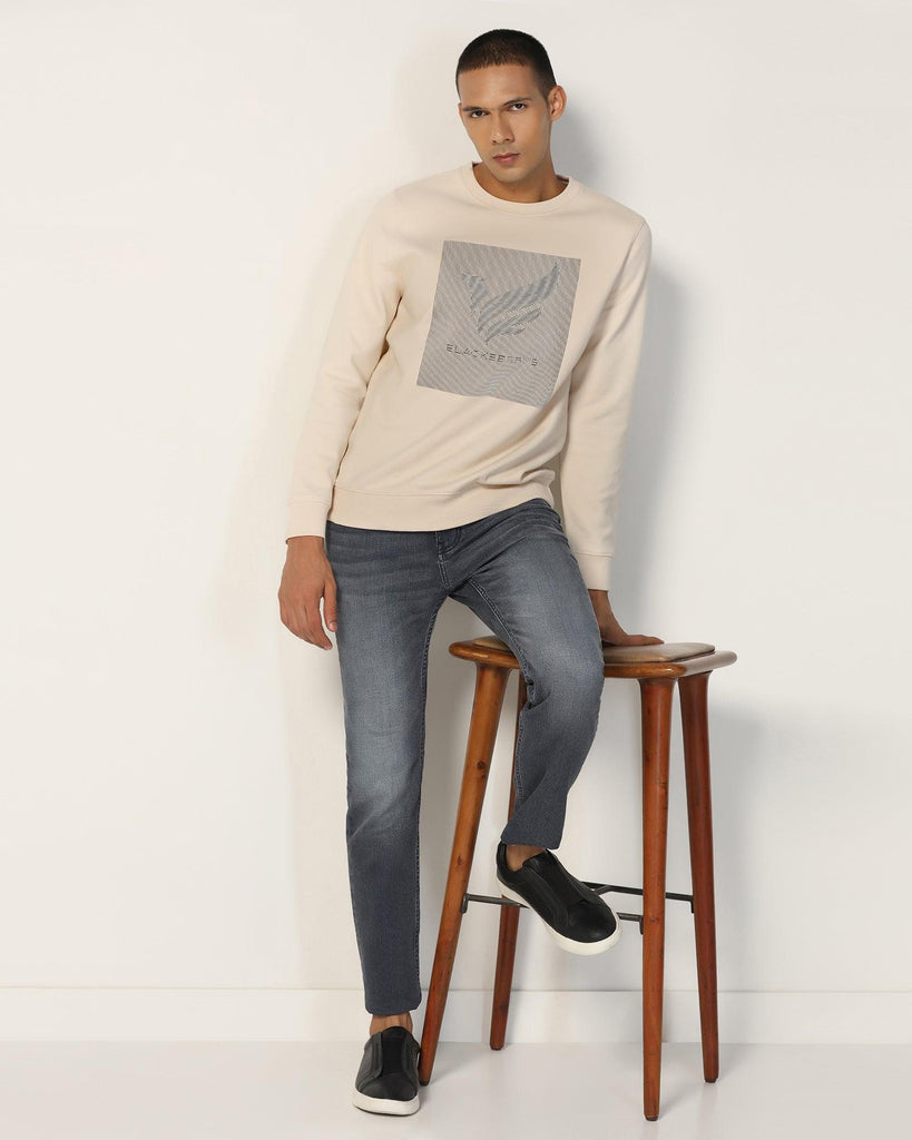 Crew Neck Beige Solid Sweatshirt - Stroke