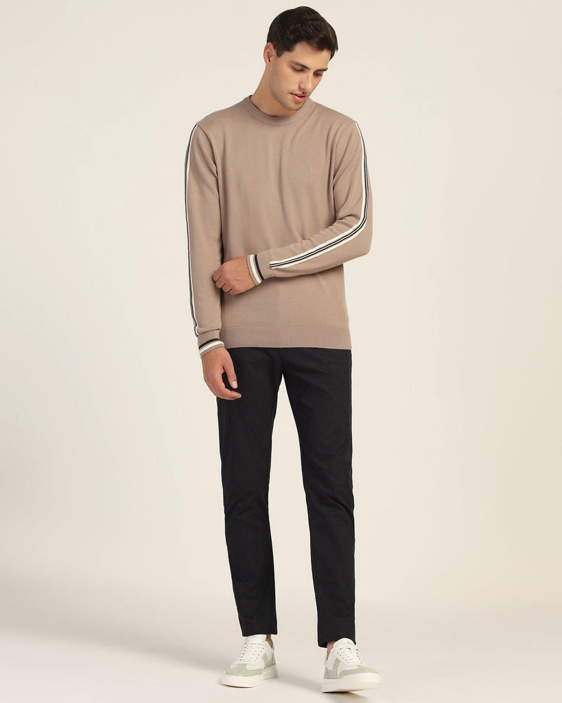 Crew Neck Beige Stripe Sweater - Forge