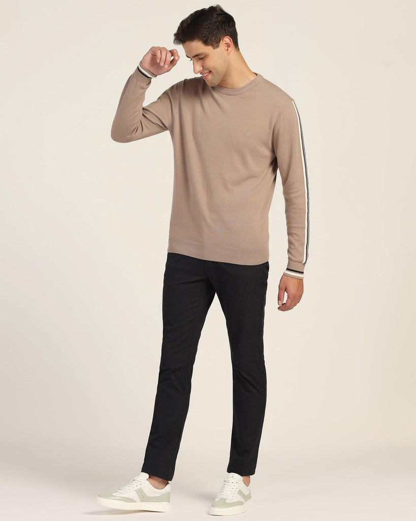 Crew Neck Beige Stripe Sweater - Forge