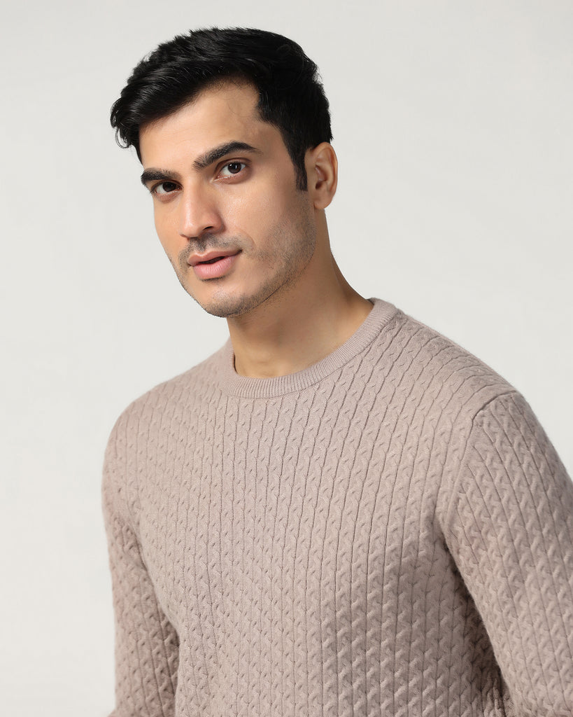 Crew Neck Beige Structure Sweater - Jiggle