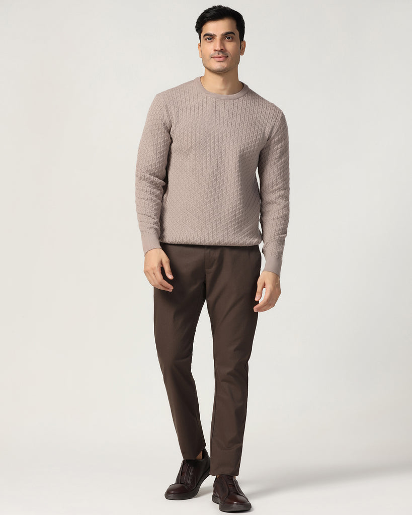 Crew Neck Beige Structure Sweater - Jiggle