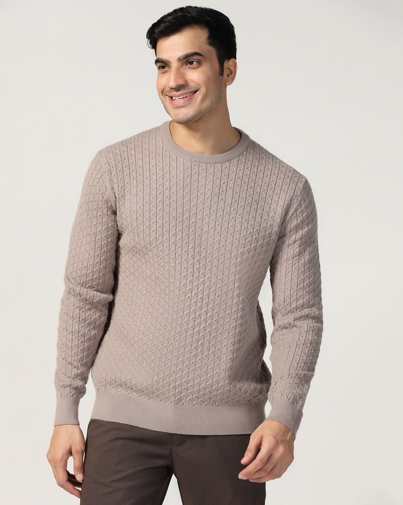 Crew Neck Beige Structure Sweater - Jiggle