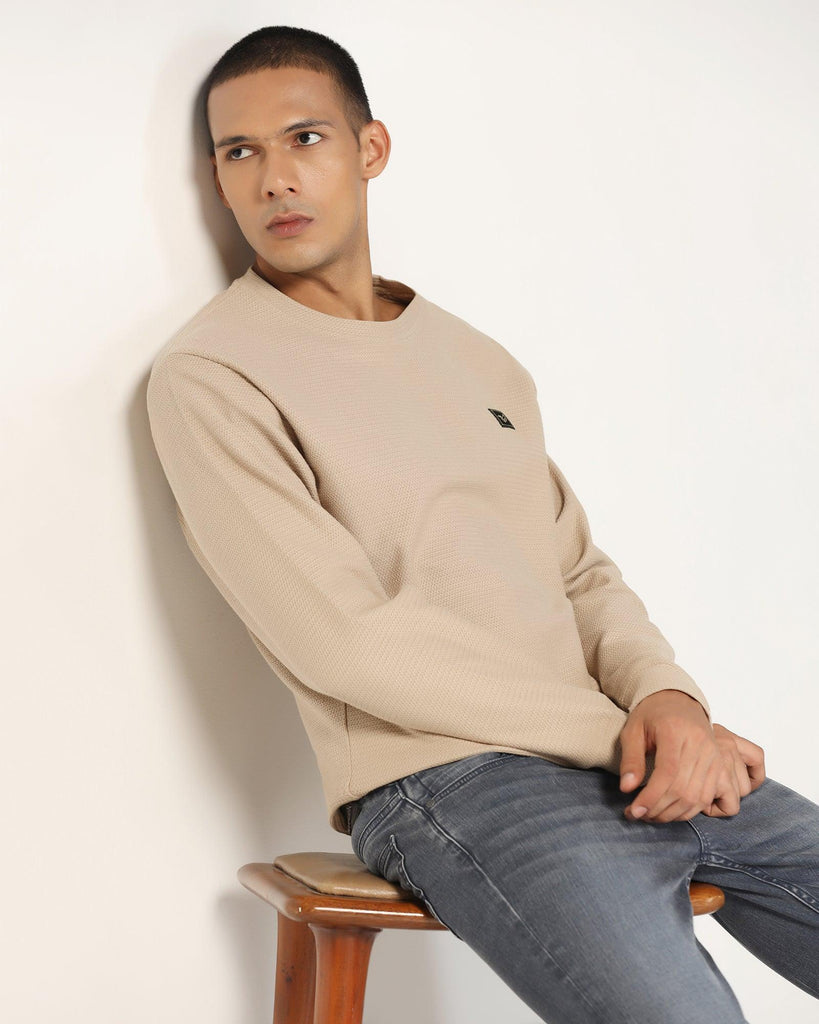 Crew Neck Beige Structure Sweatshirt - And