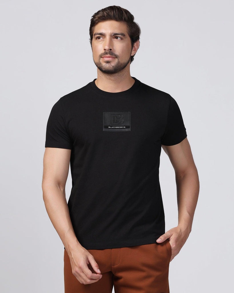 Crew Neck Black Printed T-Shirt - Salve