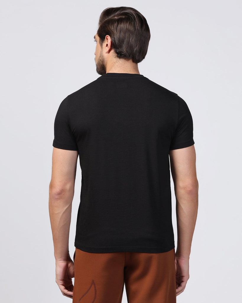 Crew Neck Black Printed T-Shirt - Salve