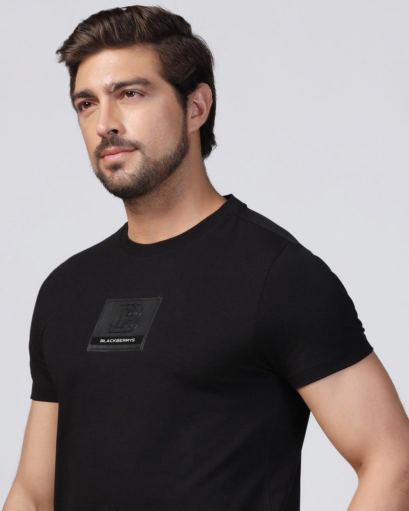 Crew Neck Black Printed T-Shirt - Salve