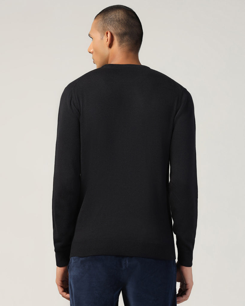 Crew Neck Black Solid Sweater - Harley