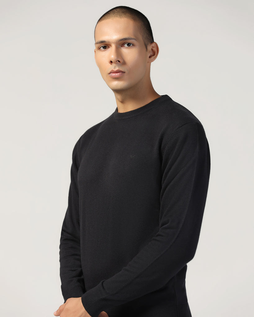 Crew Neck Black Solid Sweater - Harley