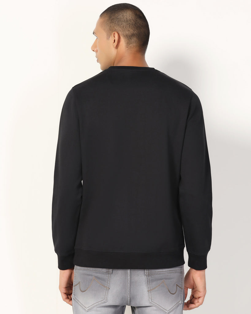 Crew Neck Black Solid Sweatshirt - Feb