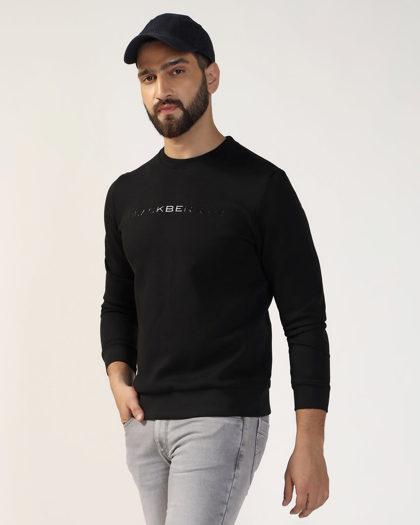 Crew Neck Black Solid Sweatshirt - Tee