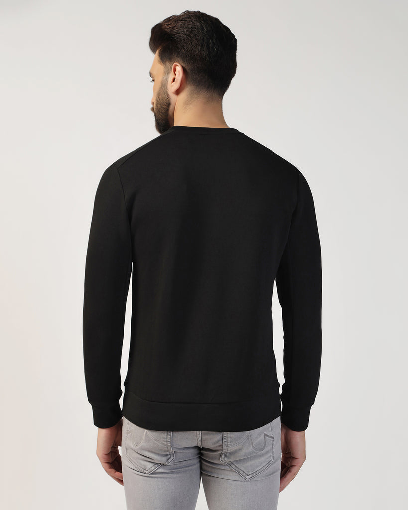 Crew Neck Black Solid Sweatshirt - Tee