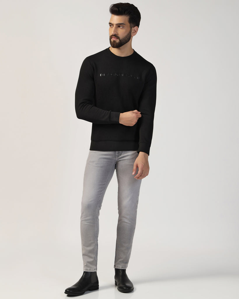 Crew Neck Black Solid Sweatshirt - Tee