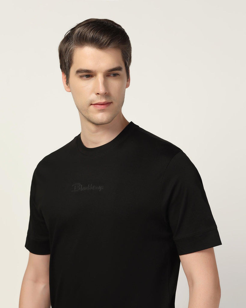 Crew Neck Black Solid T-Shirt - Elijah