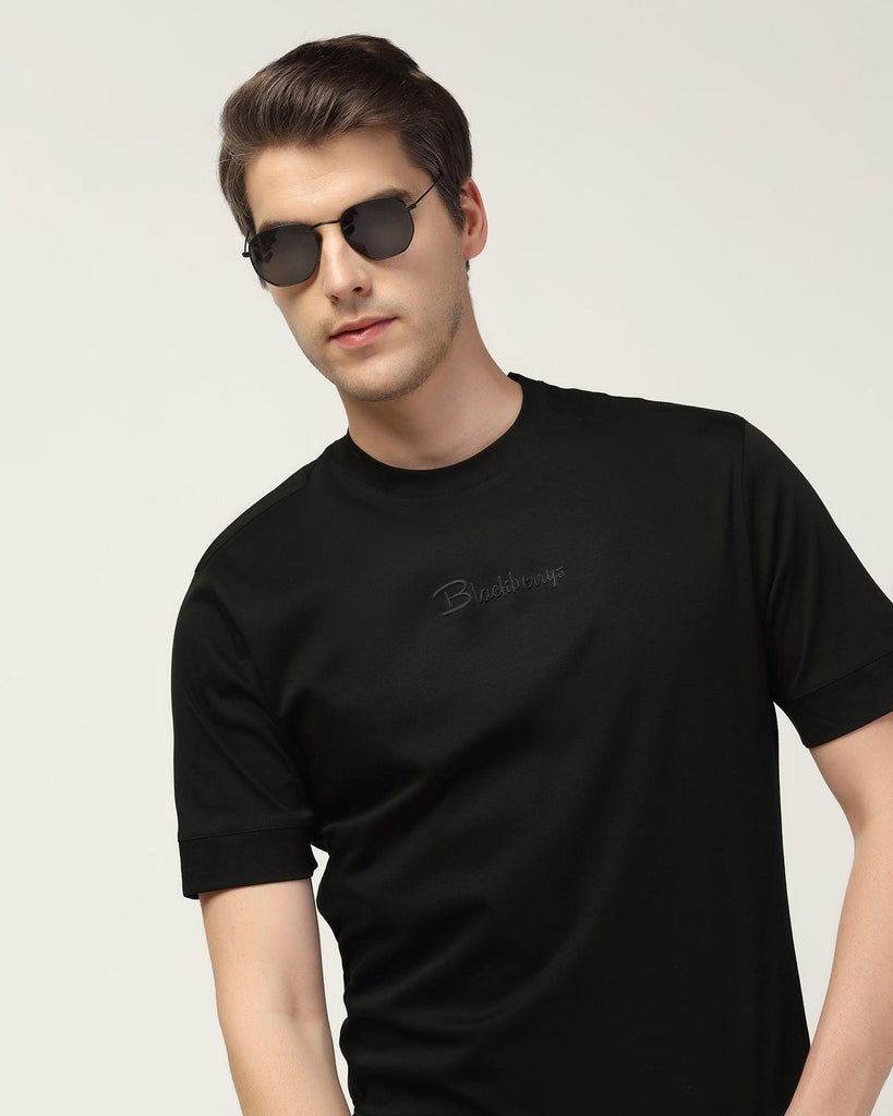 Crew Neck Black Solid T-Shirt - Elijah