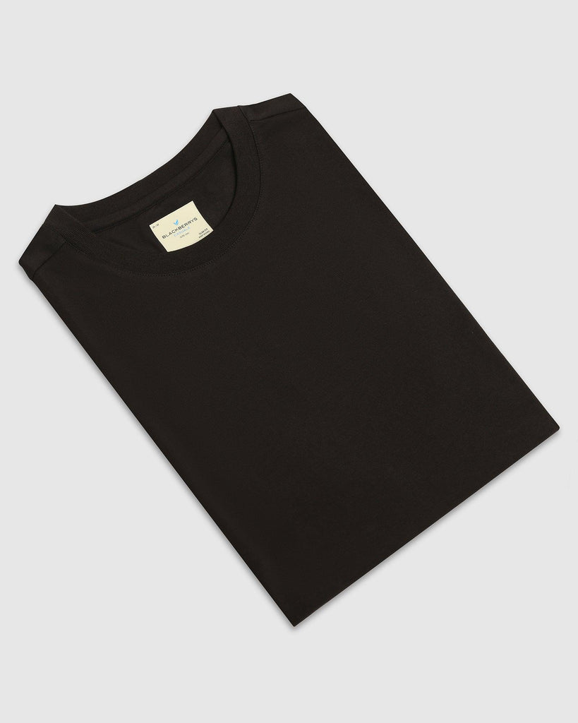 Crew Neck Black Solid T-Shirt - Noah