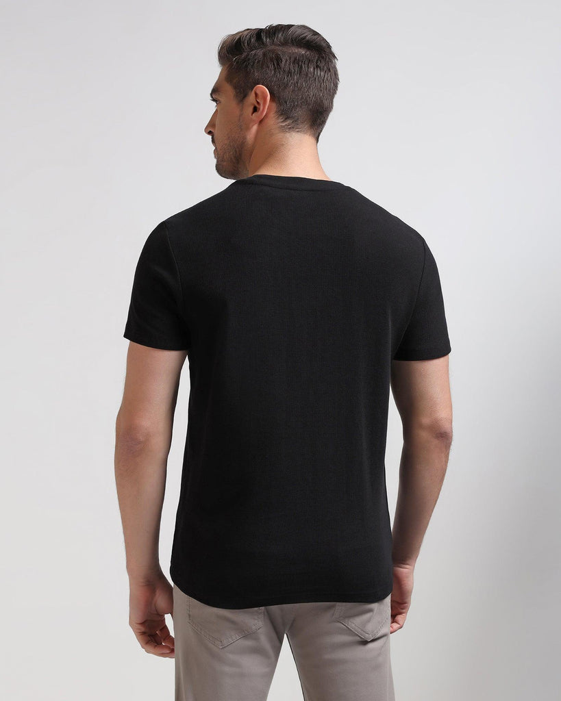 Crew Neck Black Textured T-Shirt - Dae