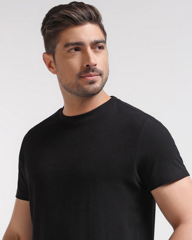 Crew Neck Black Textured T-Shirt - Dae