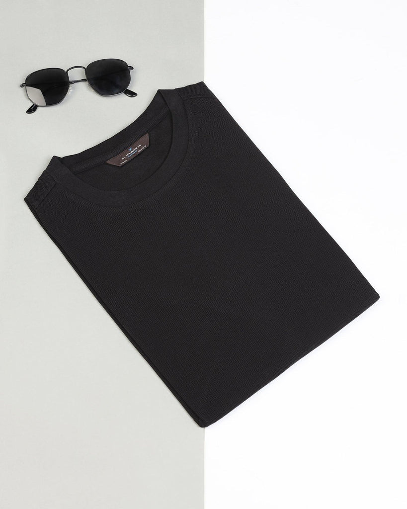 Crew Neck Black Textured T-Shirt - Dae