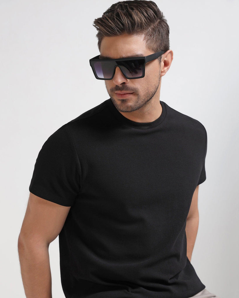 Crew Neck Black Textured T-Shirt - Dae