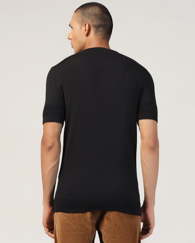 Crew Neck Black Yarn Dyed T-Shirt - Miya