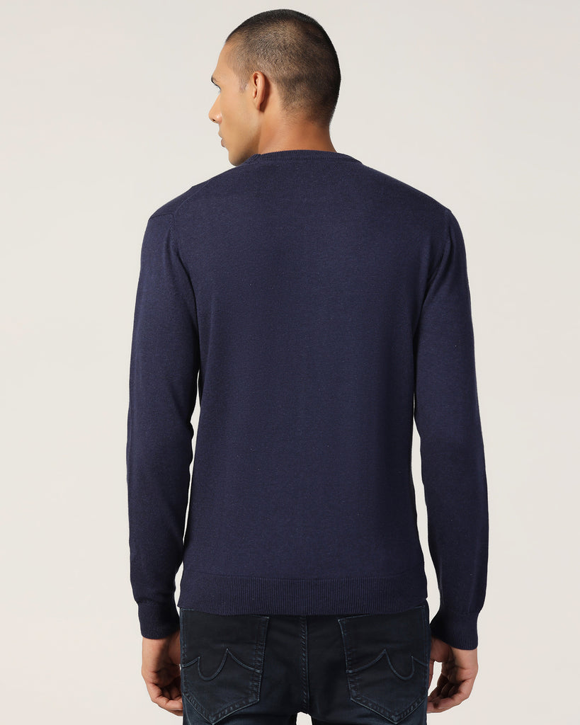 Crew Neck Blue Solid Sweater - Harley