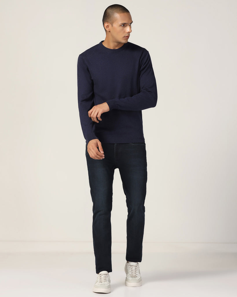 Crew Neck Blue Solid Sweater - Harley