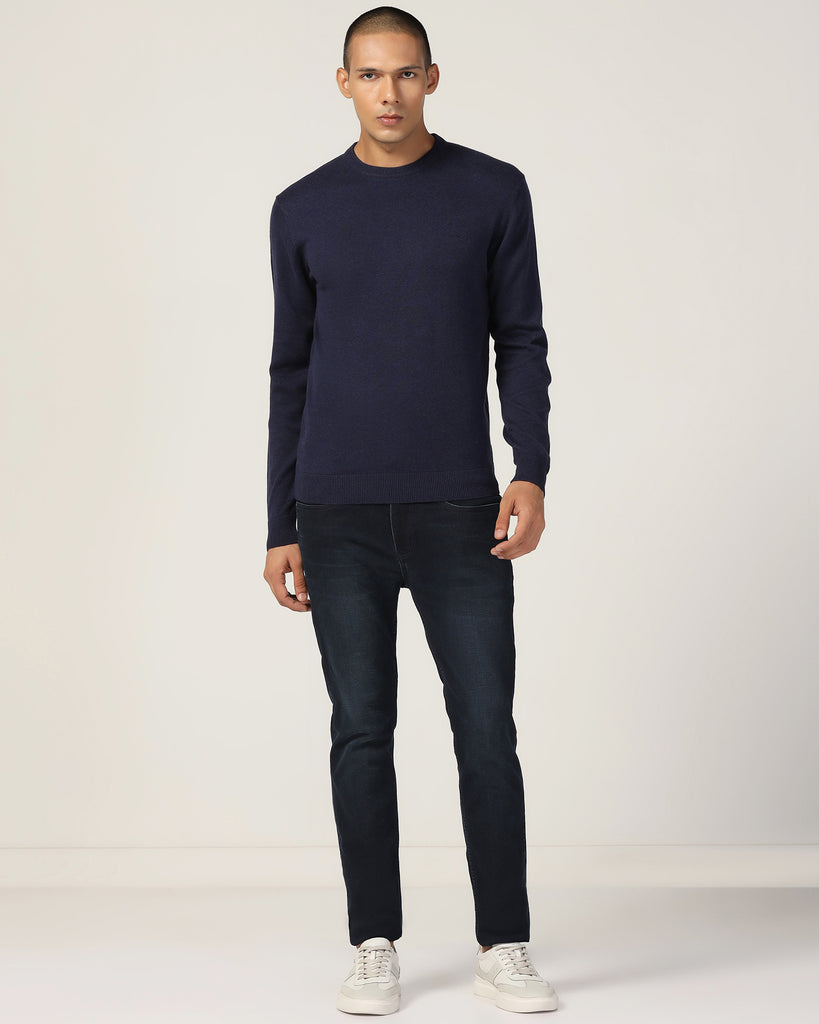 Crew Neck Blue Solid Sweater - Harley