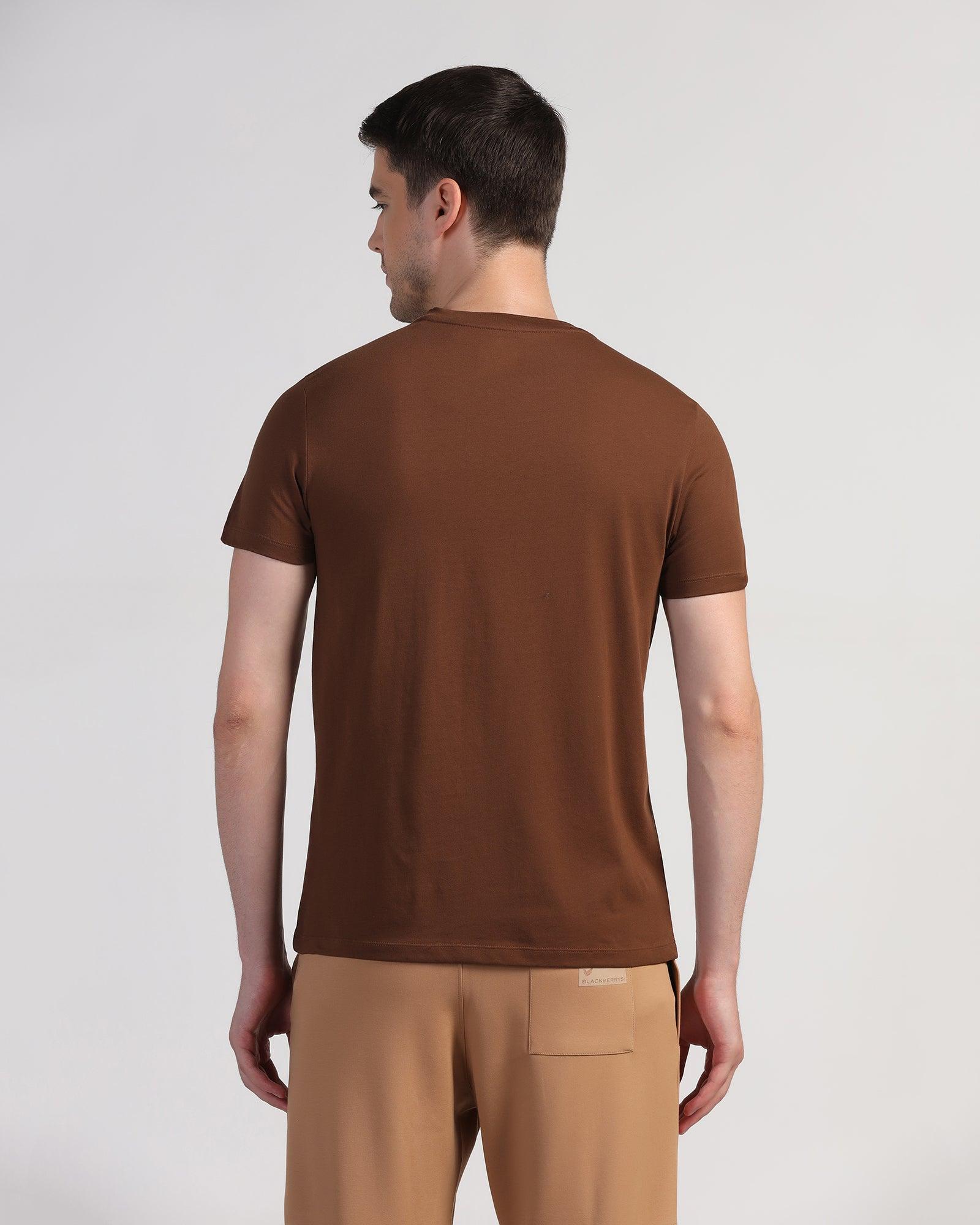 Crew Neck Brown Printed T-Shirt - Peak - Blackberrys