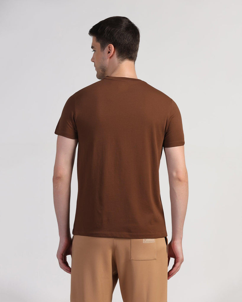 Crew Neck Brown Printed T-Shirt - Peak