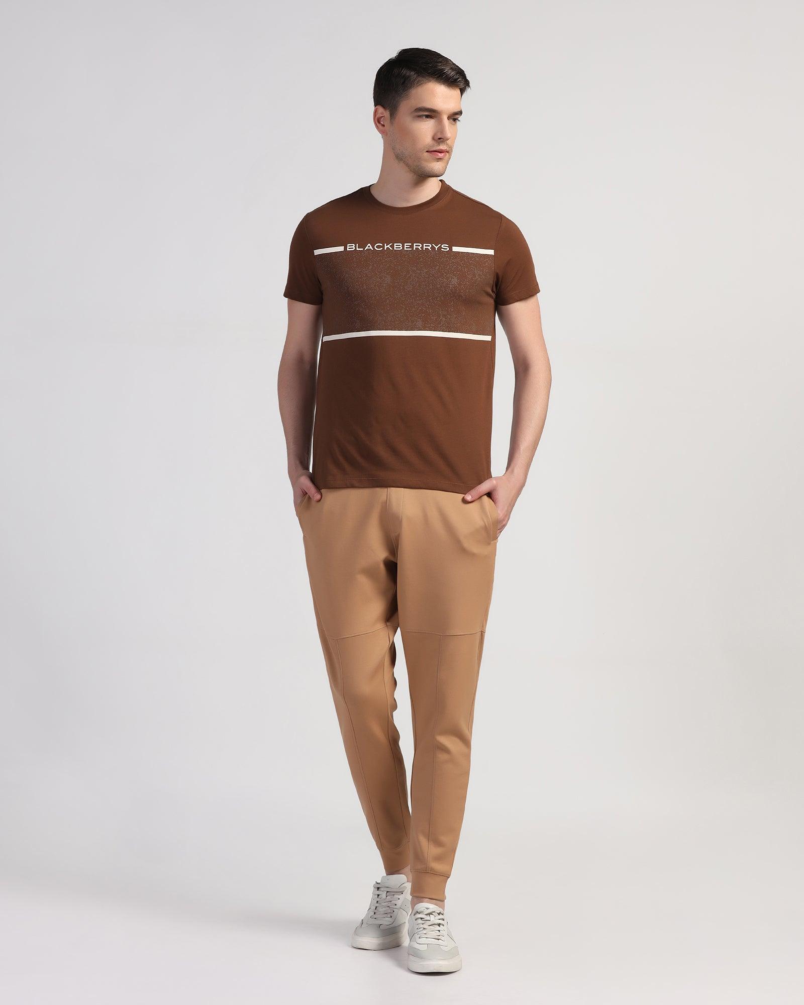 Crew Neck Brown Printed T-Shirt - Peak - Blackberrys