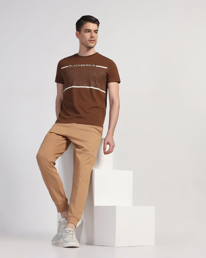 Crew Neck Brown Printed T-Shirt - Peak