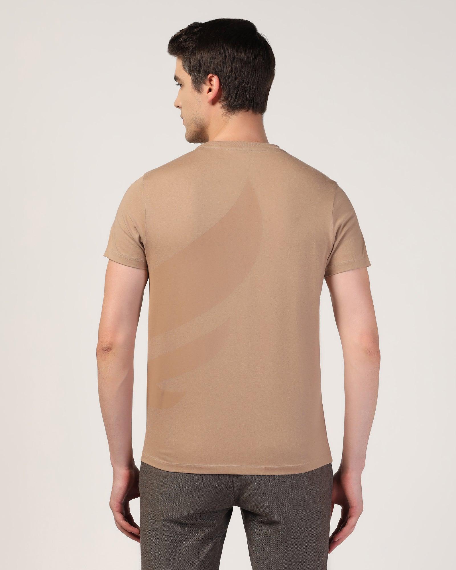 Crew Neck Brown Printed T-Shirt - Terrain - Blackberrys