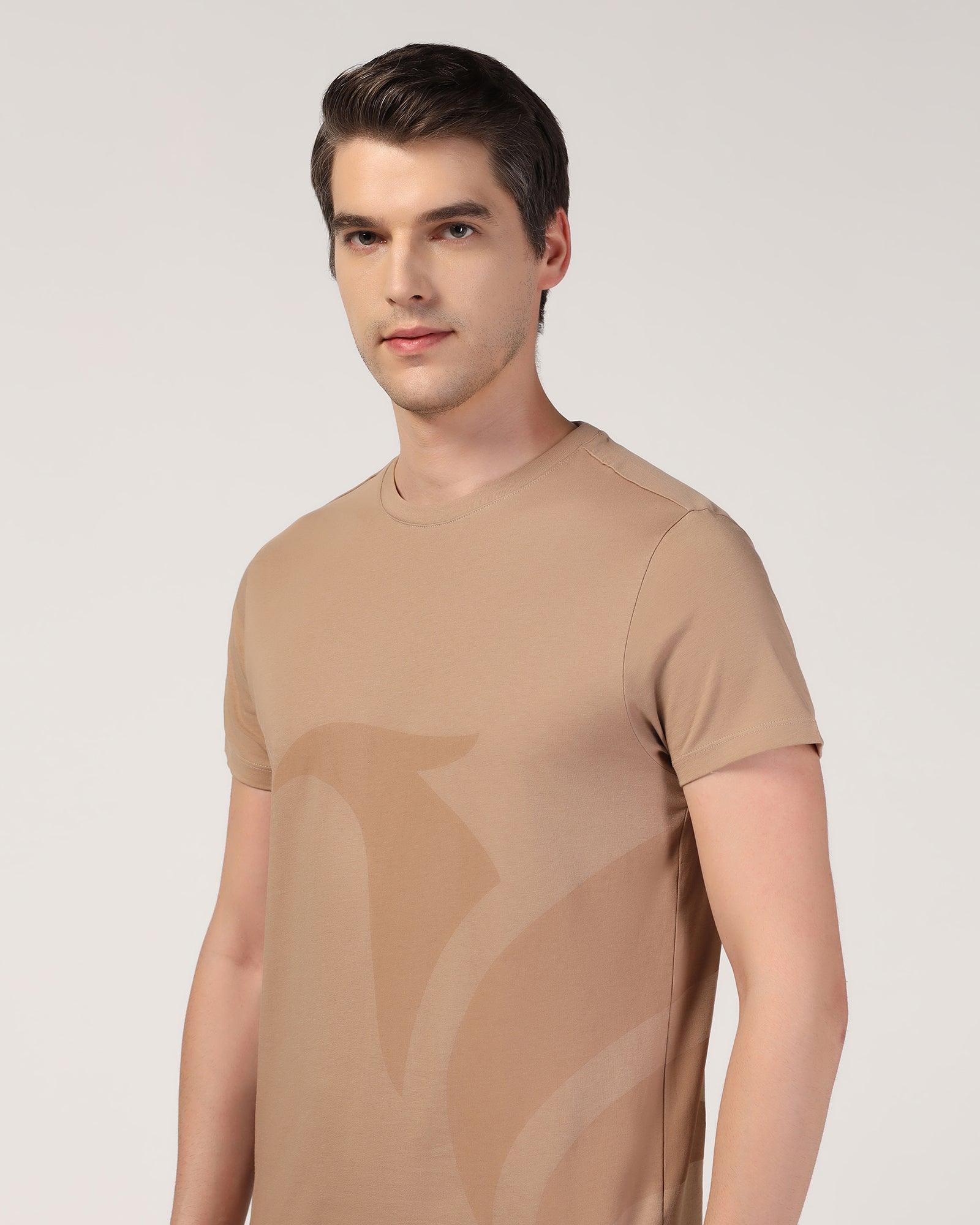Crew Neck Brown Printed T-Shirt - Terrain - Blackberrys