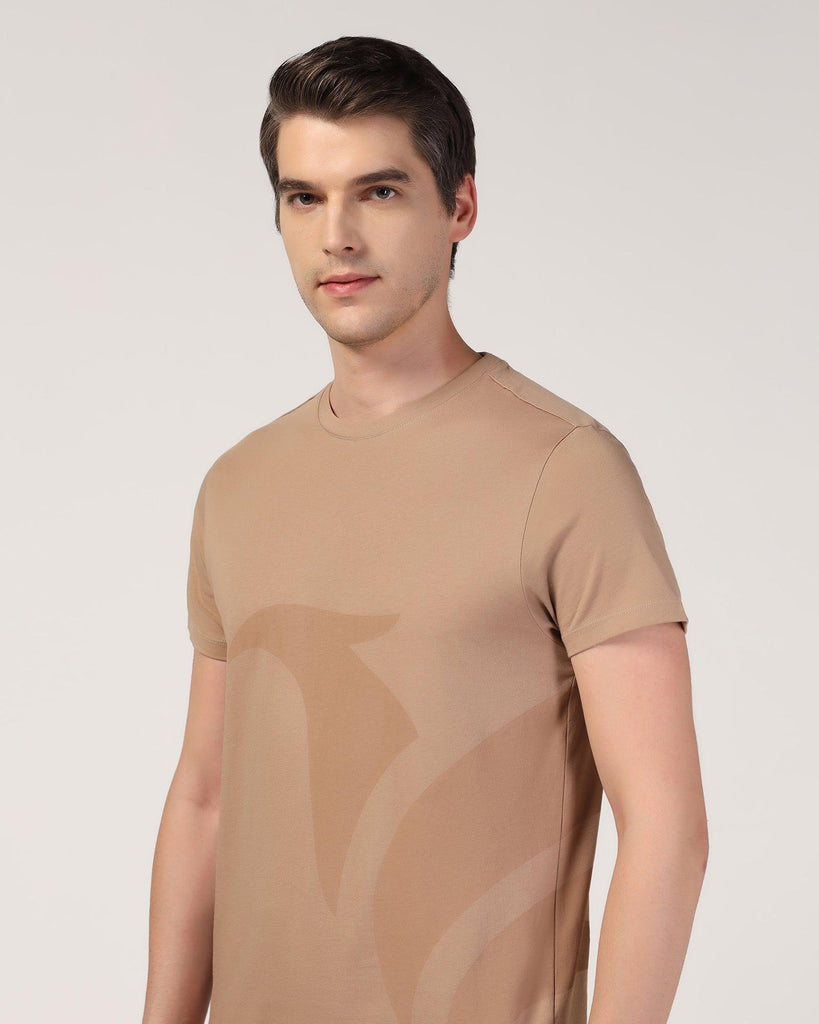 Crew Neck Brown Printed T-Shirt - Terrain