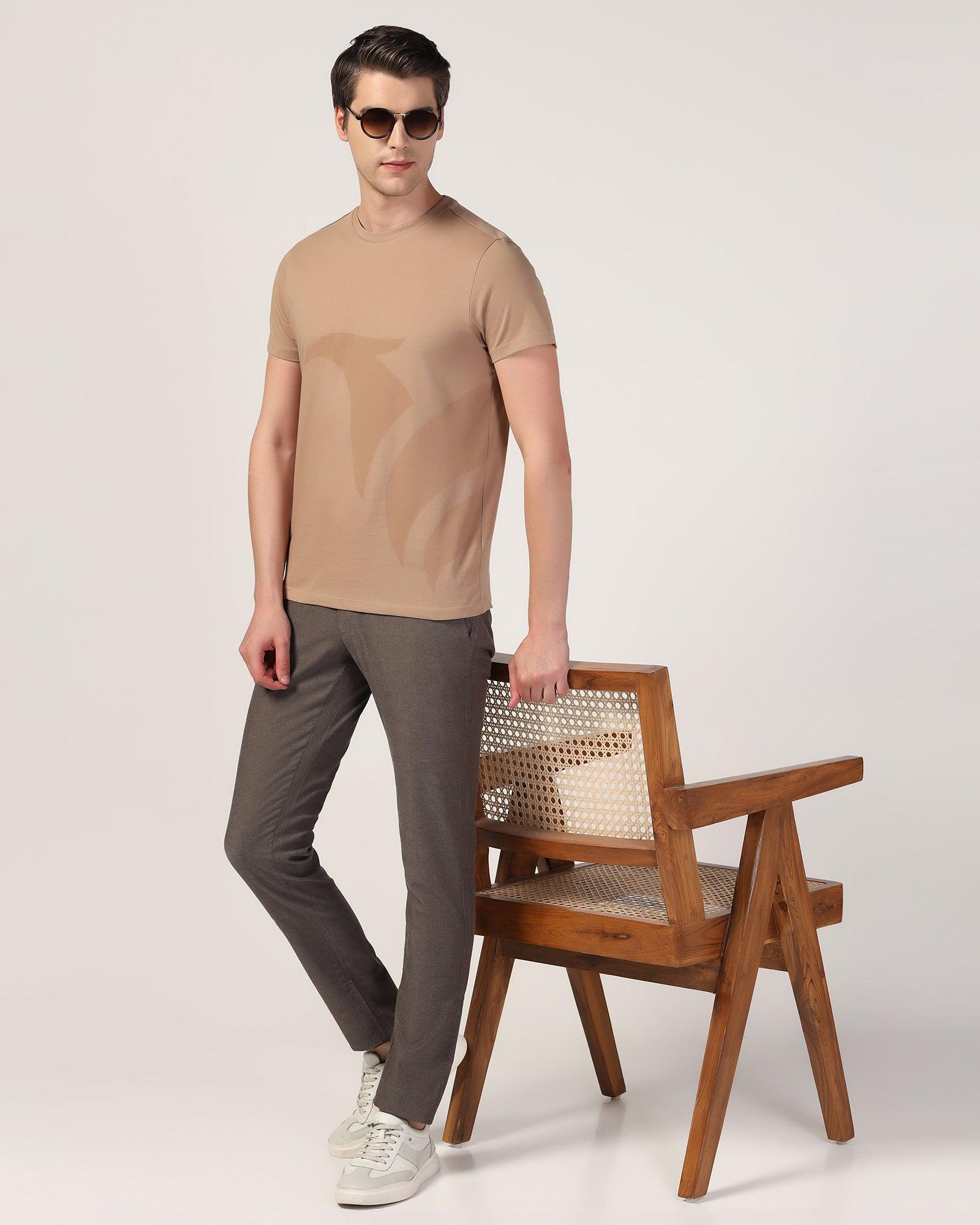 Crew Neck Brown Printed T-Shirt - Terrain - Blackberrys