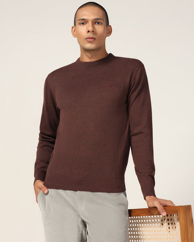 Crew Neck Brown Solid Sweater - Harley