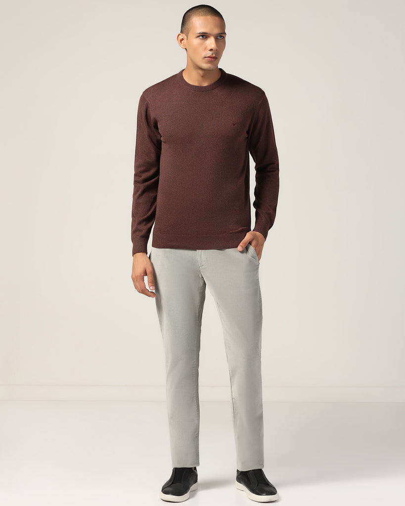 Crew Neck Brown Solid Sweater - Harley