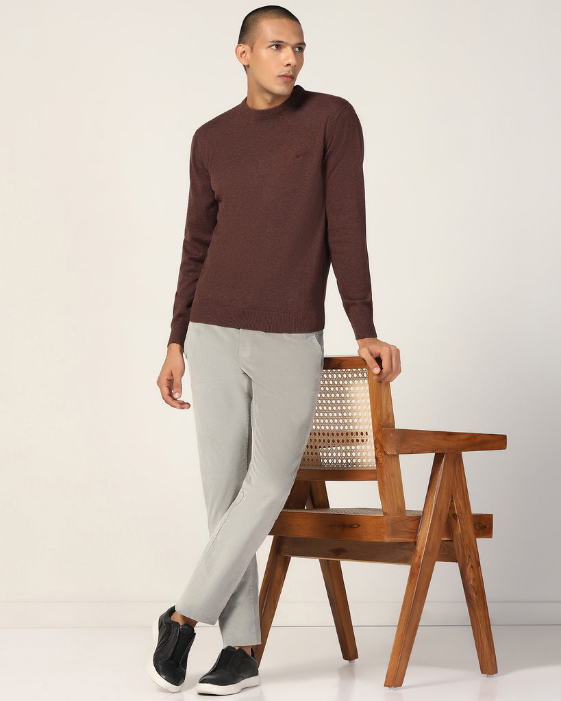 Crew Neck Brown Solid Sweater - Harley