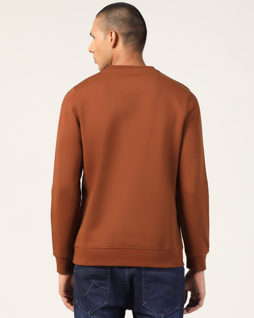 Crew Neck Brown Solid Sweatshirt - Dos