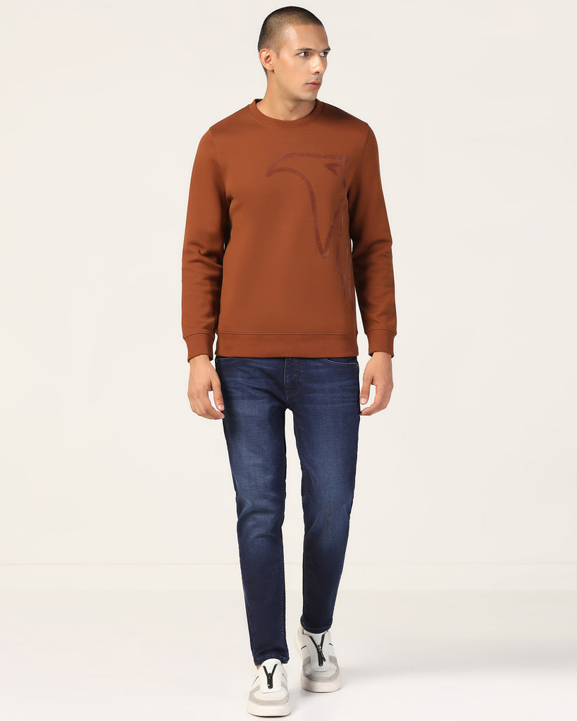 Crew Neck Brown Solid Sweatshirt - Dos