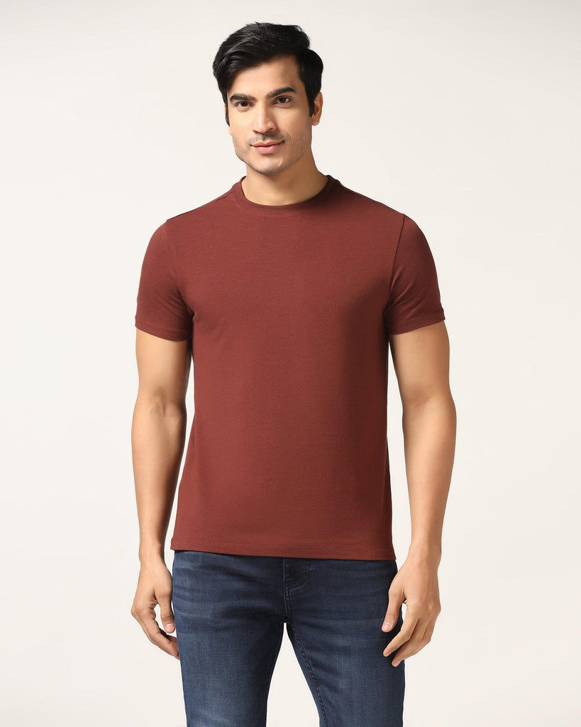 Crew Neck Brown Solid T-Shirt - Kai