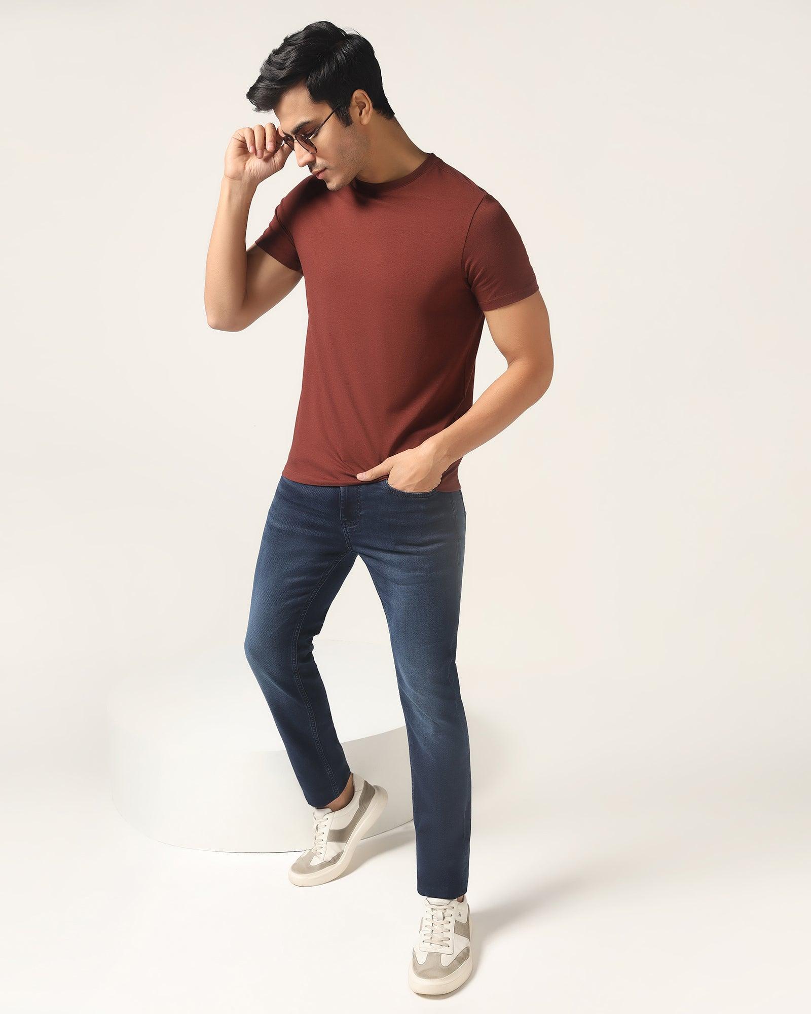 Crew Neck Brown Solid T-Shirt - Kai - Blackberrys