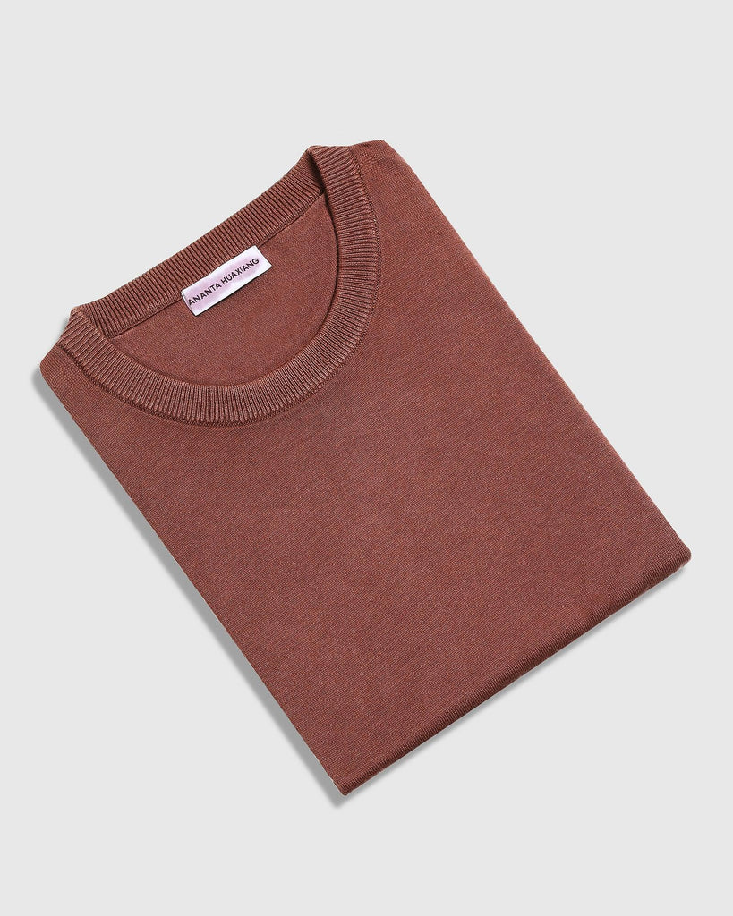 Crew Neck Brown Yarn Dyed T-Shirt - Miya